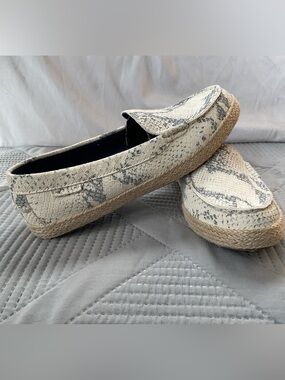 Snake-Print Espadrille Loafers in Cream and Gray